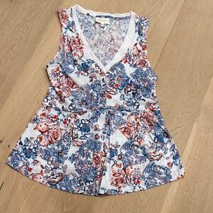 Anthropologie Deletta Sleeveless Floral Top - White, Blue, Red - size small